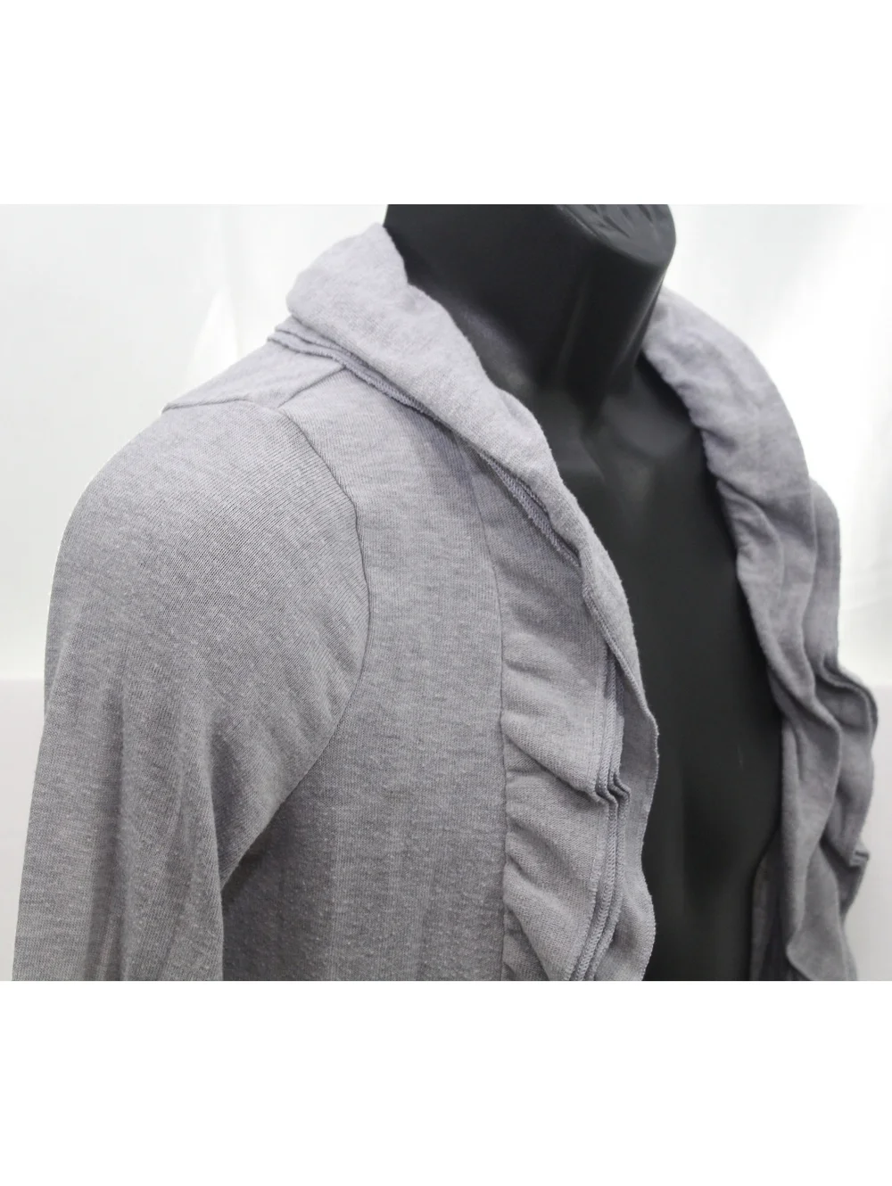 Moa Moa Girl Open Front Waterfall Sweater Shirt Cardigan Ruffles Neck Large Gray